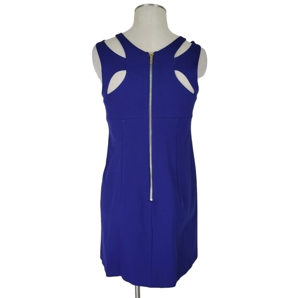 Betsey Johnson Dress Size 8 Blue Strappy Shoulders Cut Outs Lined Back Zip